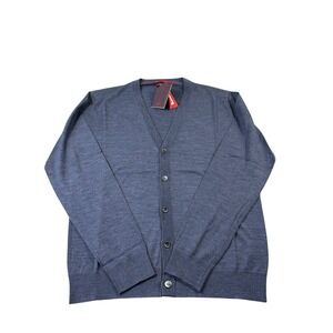 Isaia Napoli Blue Merino Wool Pearl Button Men's Cardigan Size Medium NWT